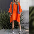 Damen lässiges Leinenkleid mit praktischen Taschen und asymmetrischem Saum R&B
