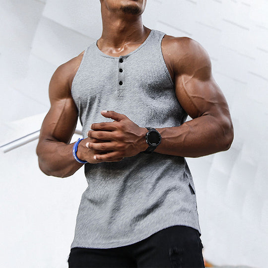 Herren Ärmelloses Sport-Tanktop mit Knopfleiste und atmungsaktivem Gewebe R&B