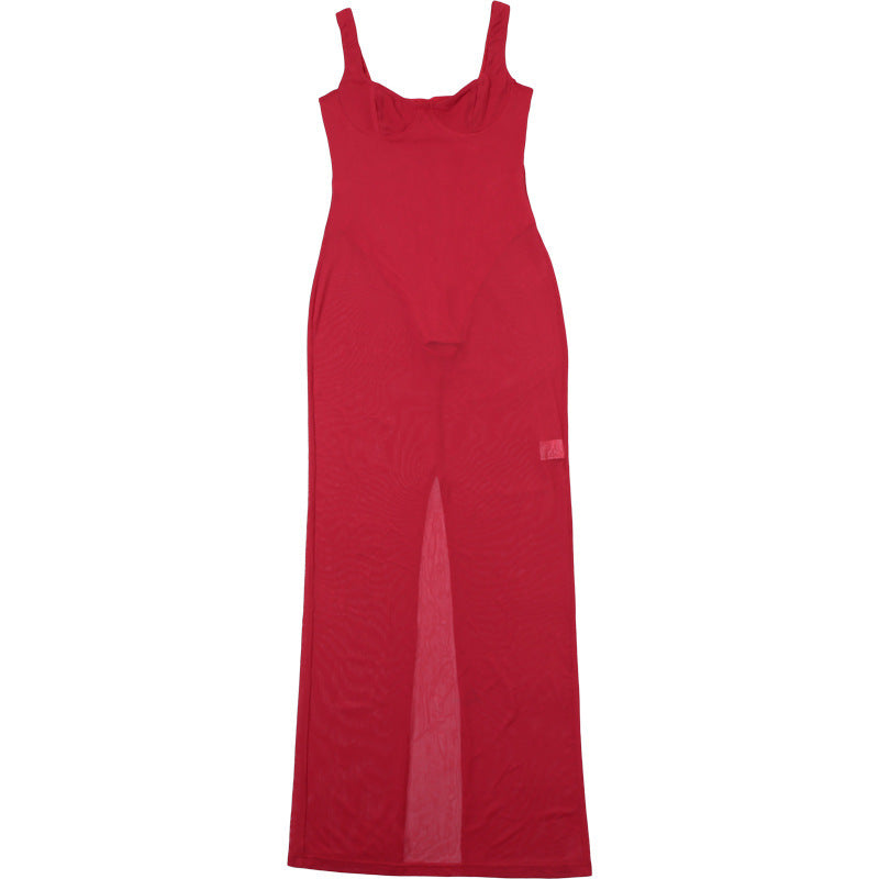 Damen Transparente Maxikleid mit verführerischem Ausschnitt und hohem Schlitz R&B
