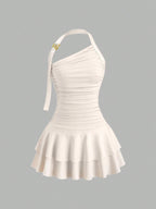Damen asymmetrisches Wickelkleid mit gerafftem Design R&B