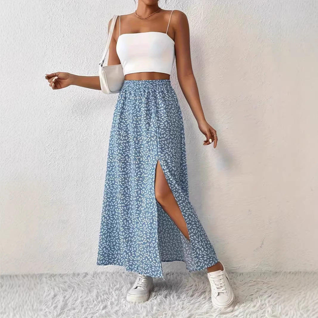 Damen Maxirock mit elegantem Schlitz und floralem Muster R&B