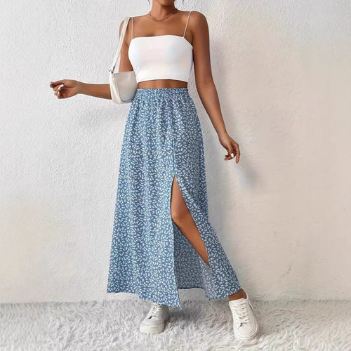 Damen Maxirock mit elegantem Schlitz und floralem Muster R&B