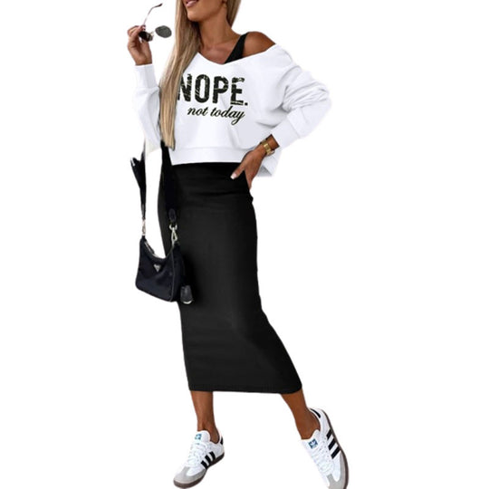Damen lässiges Set aus cropped Pullover und figurbetonendem Midi-Rock R&B