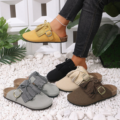 Damen Clogs mit dekorativen Fransen und verstellbarem Schnallenverschluss R&B
