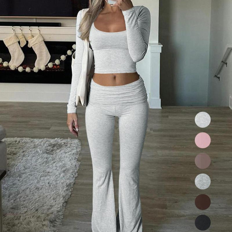 Damen Sportliches Set mit langärmligem Oberteil und weiter Hose R&B