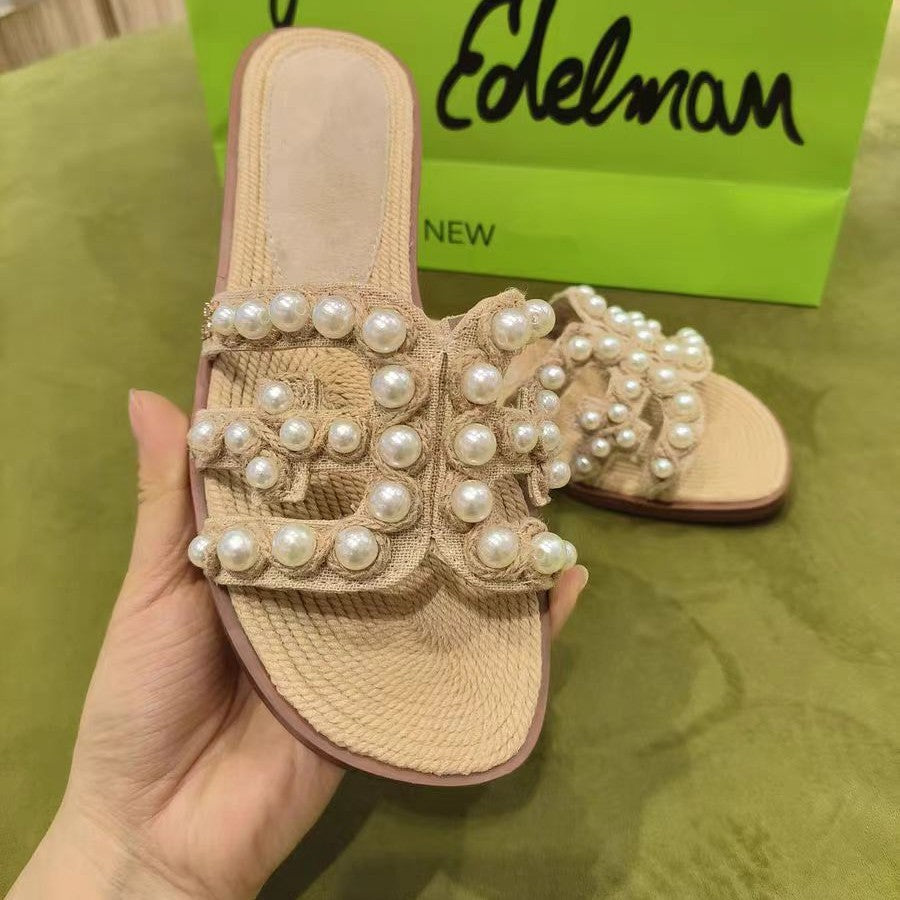 Damen modische Sandalen mit perlverzierten Riemen R&B