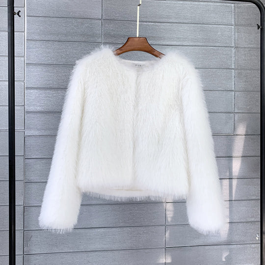 Damen Flauschige Kurzjacke aus hochwertigem Kunstfell mit eleganten Ärmeln R&B