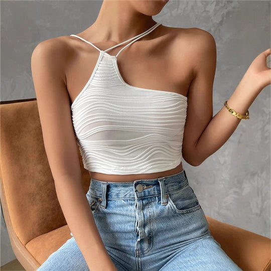 Damen lässiges Crop-Top mit schulterfreiem Design und feinem Rippmuster R&B