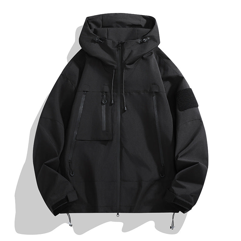 Damen multifunktionale Outdoor-Jacke mit verstellbarem Kapuzenkragen und praktischen Taschen