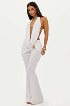 Damen Eleganter Jumpsuit mit doppeltem Kragen und trendiger Raffung R&B