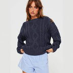 Damen Grobstrickpullover mit voluminösen Ärmeln und klassischem Zopfmuster R&B