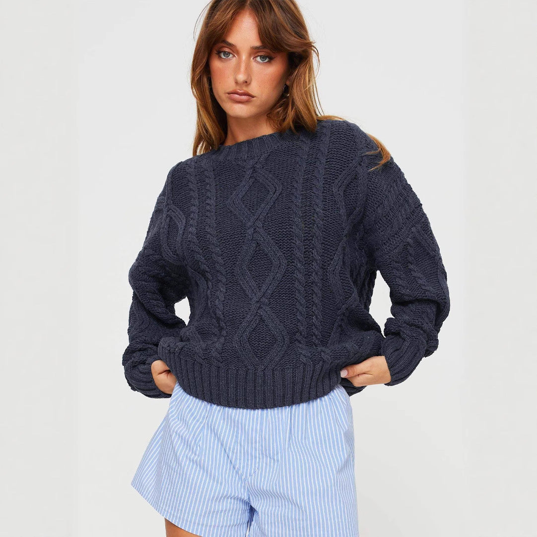 Damen Grobstrickpullover mit voluminösen Ärmeln und klassischem Zopfmuster R&B