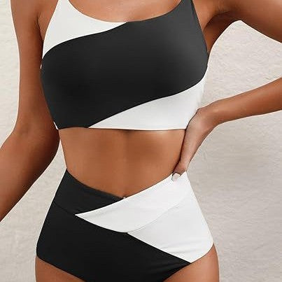 Damen Hoch tailliertes Bikini-Oberteil mit asymmetrischem Design R&B