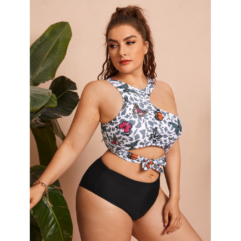 Damen Cut-Out Bikini mit modischem Blütenmuster und hohem Taillen-Slip R&B
