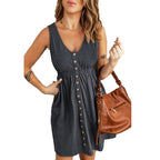 Damen Sommerliches Wickelkleid mit Knopfdetails und elastischem Bund R&B