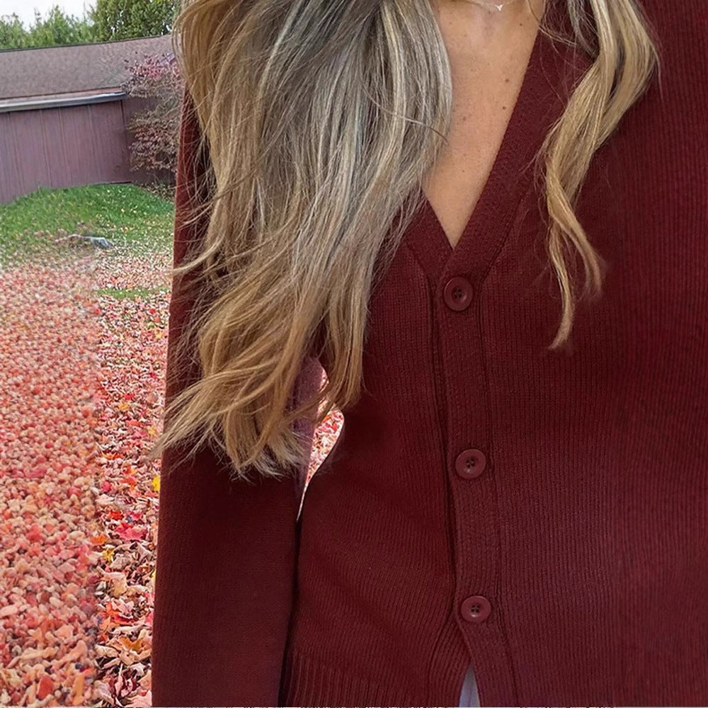 Damen Übergangsstrickjacke mit weiten Ärmeln und Knopfverschluss R&B