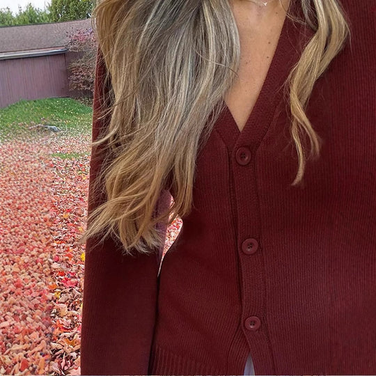 Damen Übergangsstrickjacke mit weiten Ärmeln und Knopfverschluss R&B