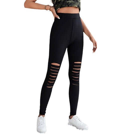 Damen Leggings mit modischen Cut-Outs und hohem Bund R&B