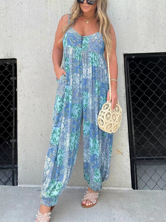 Damen Verspielter Maxijumpsuit mit floralem Muster und praktischen Taschen R&B