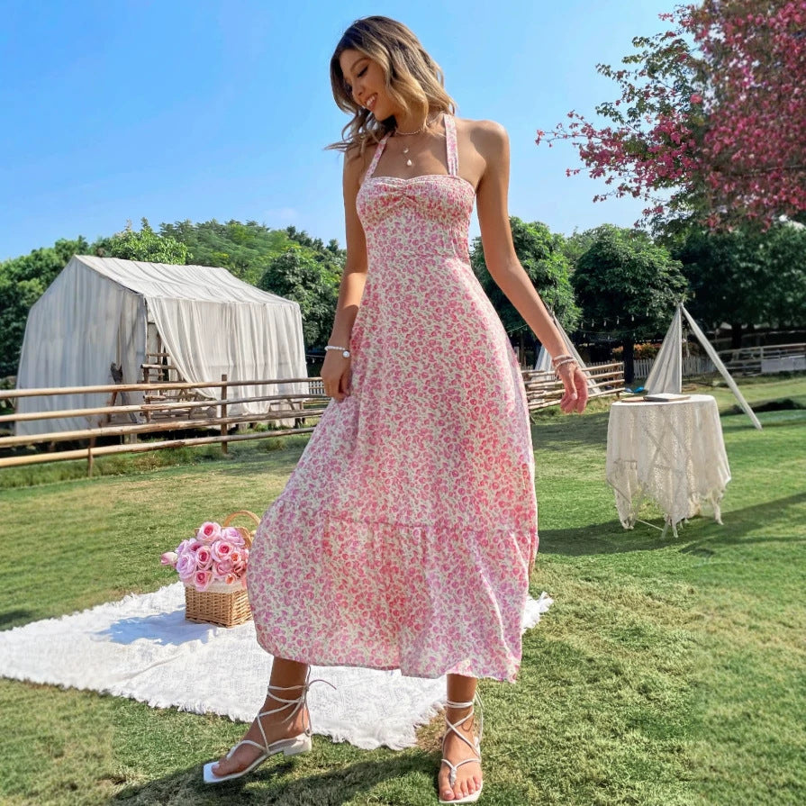 Damen Maxikleid mit verspieltem Blumenmuster und tailliertem Schnitt R&B