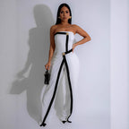 Damen-Jumpsuit mit elegantem Bustier-Oberteil und kontrastierenden Saumakzenten R&B