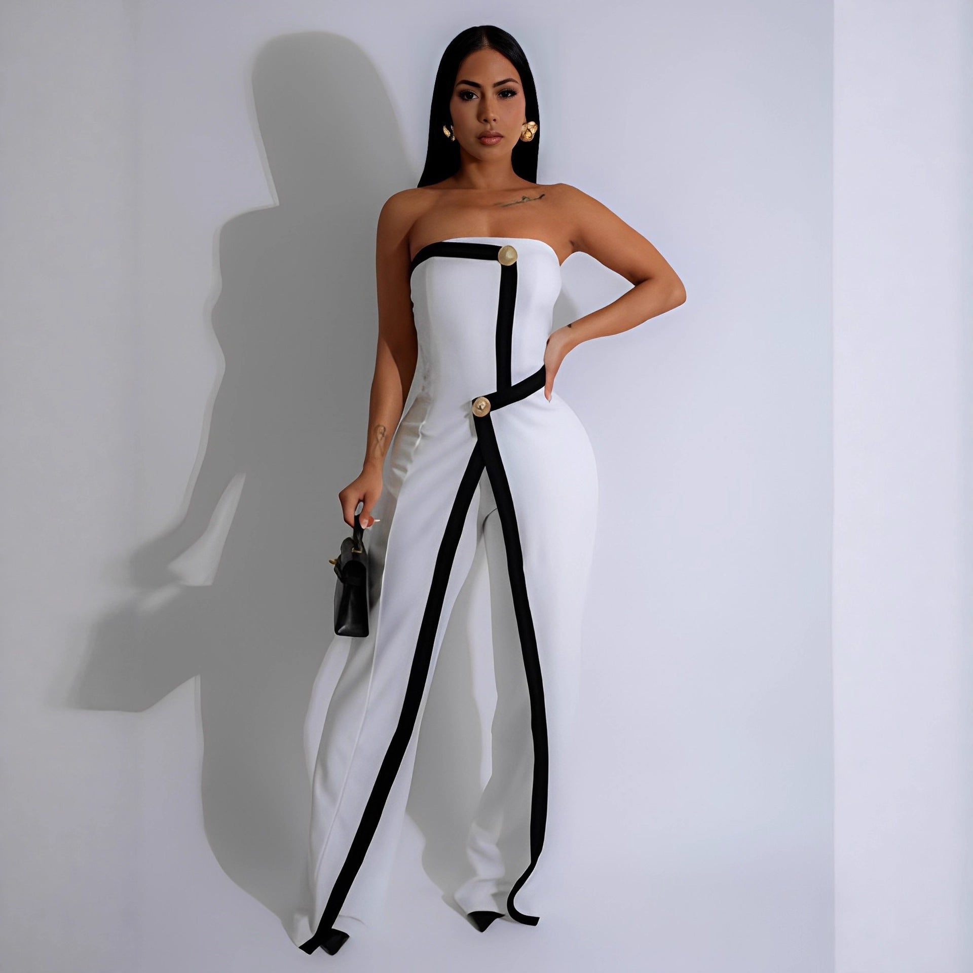 Damen-Jumpsuit mit elegantem Bustier-Oberteil und kontrastierenden Saumakzenten R&B