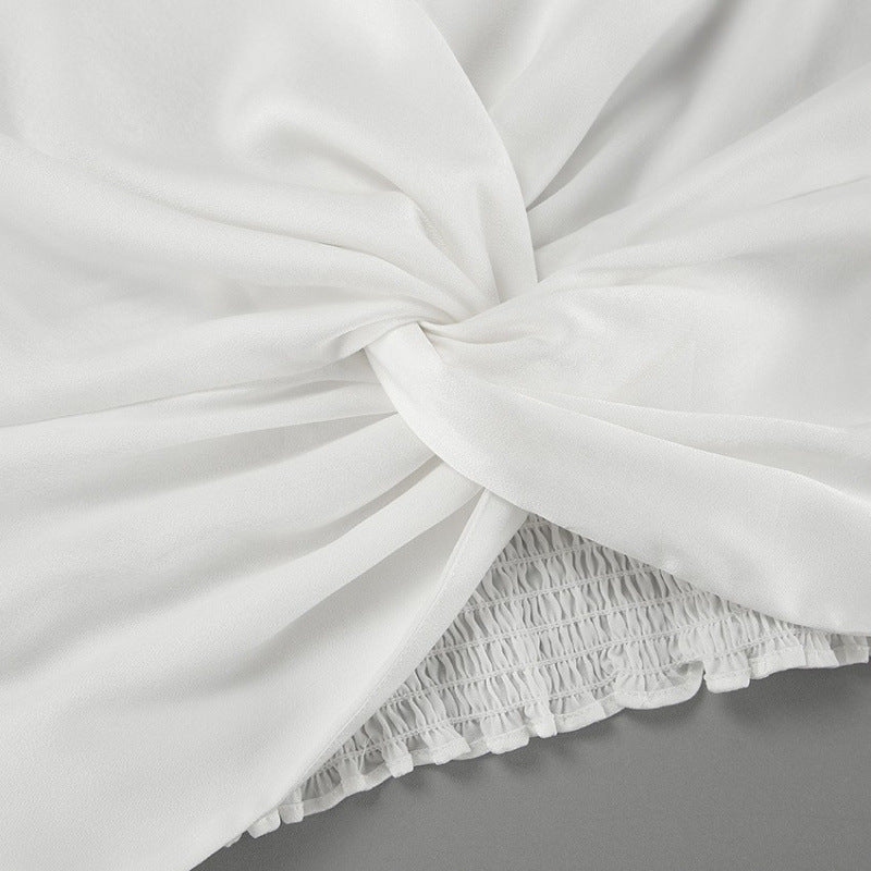 Damen Elegante V-Ausschnitt Gedrehte Bluse mit Rüschennähten R&B