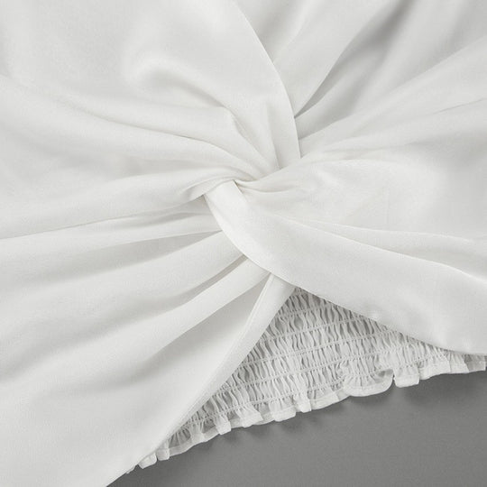 Damen Elegante V-Ausschnitt Gedrehte Bluse mit Rüschennähten R&B