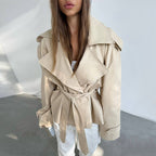 Damen Elegante Trenchcoat mit Taillengürtel und weitem Schnitt R&B