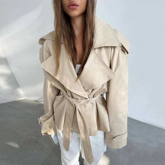 Damen Elegante Trenchcoat mit Taillengürtel und weitem Schnitt R&B