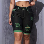 Damen Jeansshorts mit kreativen Cut-Outs und trendiger Waschung R&B