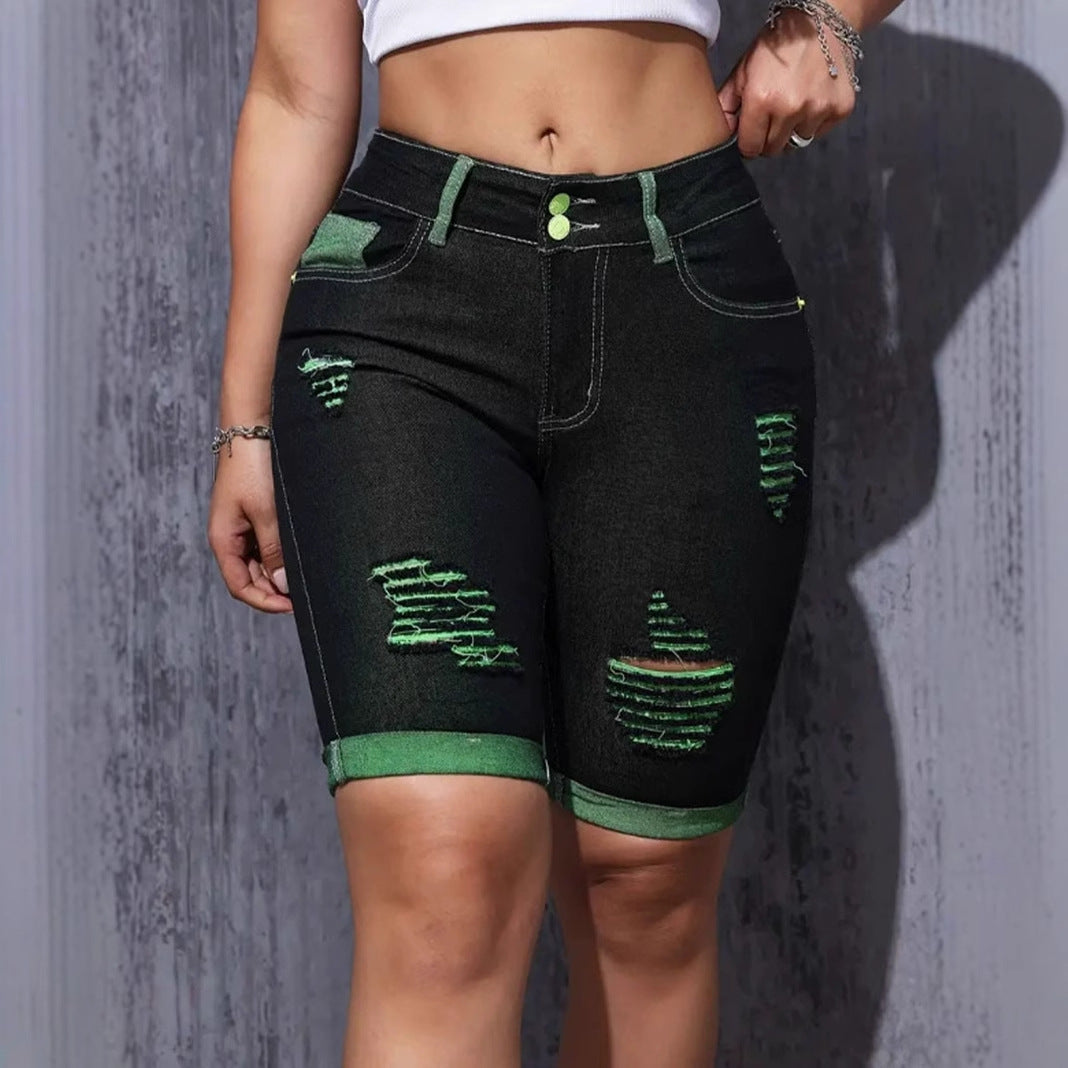 Damen Jeansshorts mit kreativen Cut-Outs und trendiger Waschung R&B