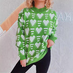 Damen gestrickter Pullover im modernen Herzdesign mit weitem Schnitt R&B