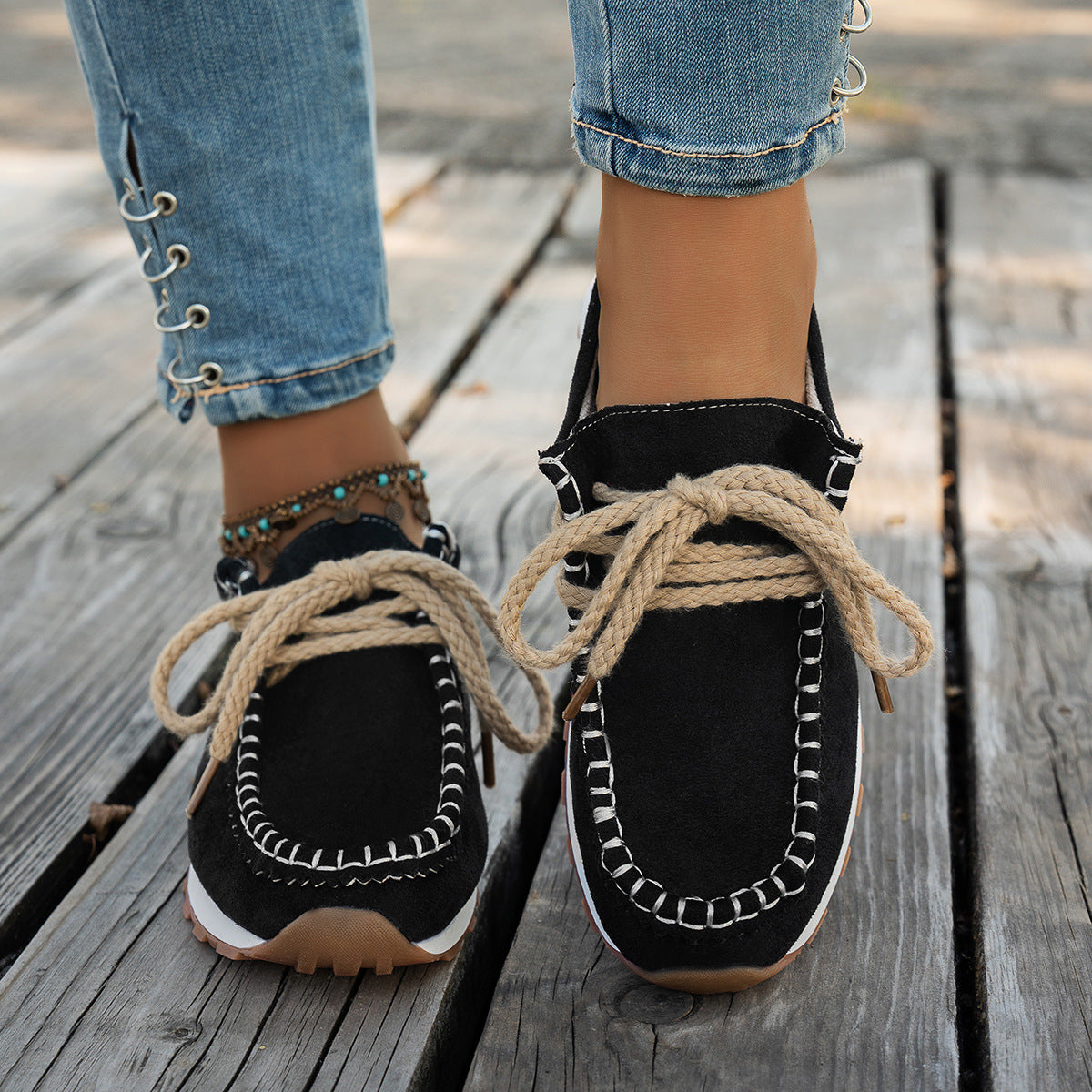 Damen Freizeit-Sneaker aus weichem Wildleder mit dekorativer Schnürung R&B