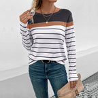 Damen Langarmshirt mit modischem Streifenmuster und kontrastierendem Oberteil R&B