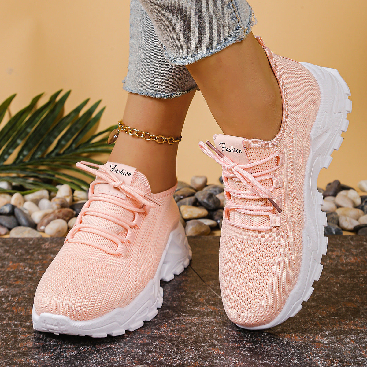 Damen Sportliche Mesh Sneakers mit dämpfender Sohle und atmungsaktiver Konstruktion R&B