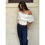 Damen Off-Shoulder Oberteil mit Knopfdetails R&B