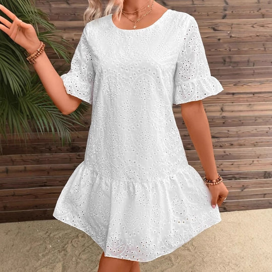 Damen Sommerliches Spitzenkleid mit voluminösen Rüschensäumen R&B