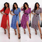Damen Midikleid mit floralen Mustern und raffiniertem Schlitz R&B