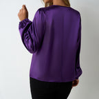 Damen elegante Satinbluse mit verspieltem Schlüsselausschnitt R&B