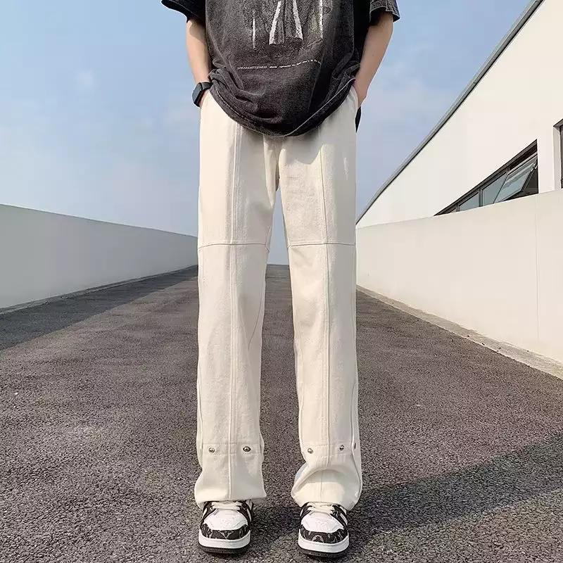 Herren lässige Double-Layer-Hose mit praktischen Druckknöpfen und weitem Bein