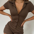 Damen stylischer Body mit Polokragen und Knopfleiste R&B