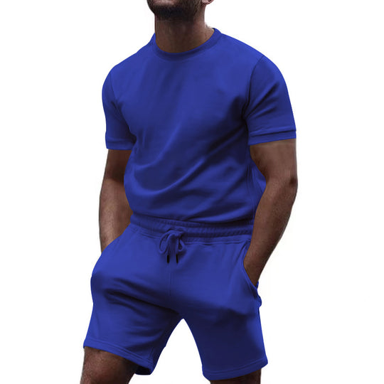 Herren nan minimalistisches Jersey-Ensemble mit bequemem Rundhalsshirt und elastischer Tunnelzug-Kurzhose R&B