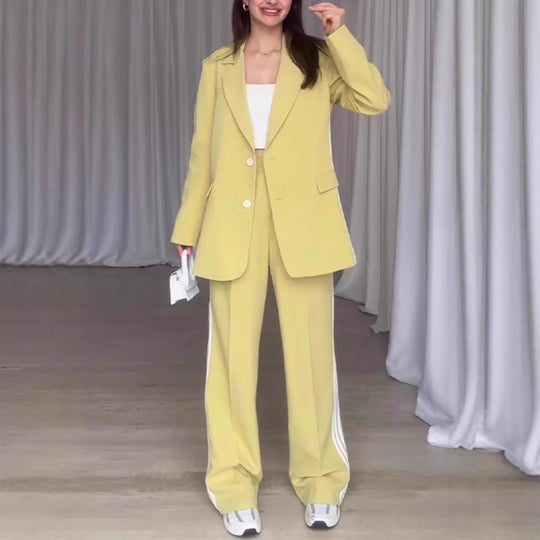 Damen Modisches Blazer-Hosen-Set mit kontrastierenden Streifen R&B