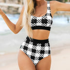 Damen Hochtailliertes Bikini-Set mit stylischem Grafikdesign R&B