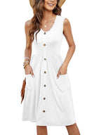Damen Knielanges Sommerkleid mit Knopfdetails und praktischen Taschen R&B