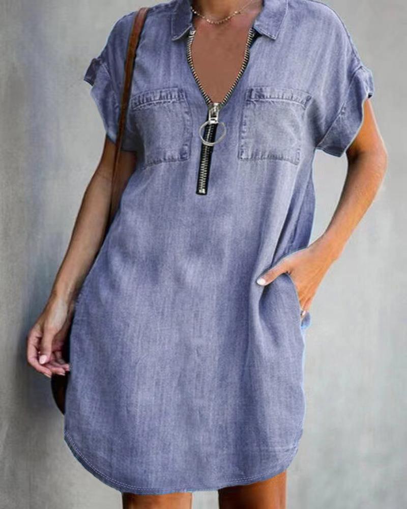 Damen Jeanshemdkleid mit praktischen Taschen und modernem Reißverschluss R&B
