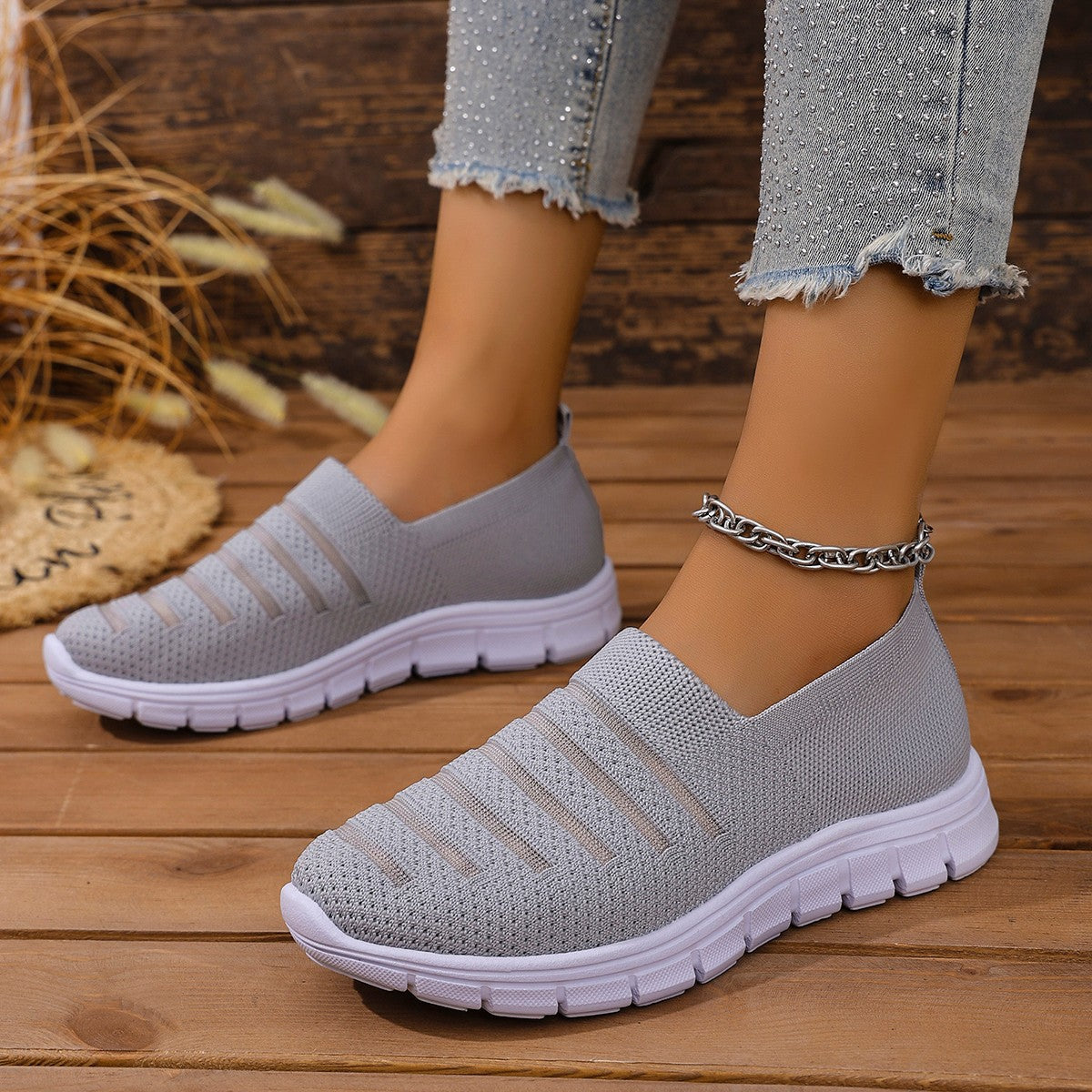 Damen Atmungsaktive Slip-On Sneakers mit elastischem Obermaterial und rutschfester Sohle R&B