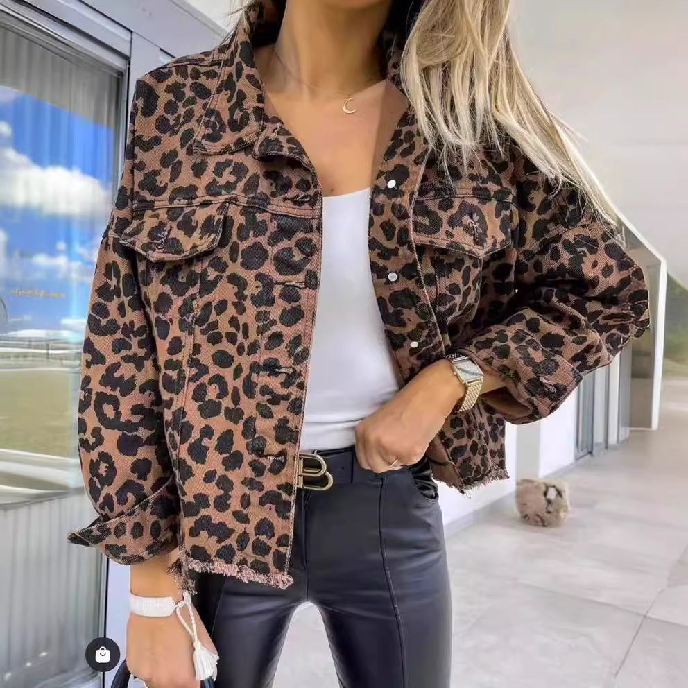 Damen Jeansjacke im angesagten Leo-Print mit lässigem Schnitt R&B