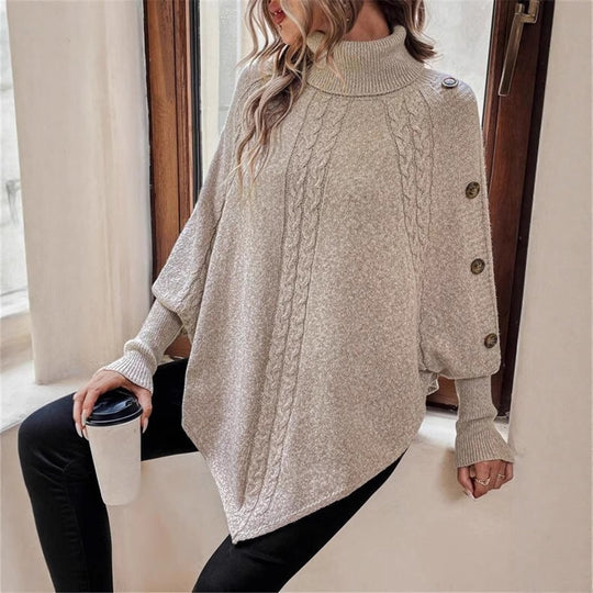 Damen eleganter Strickpullover mit Rollkragen und modischen Details R&B